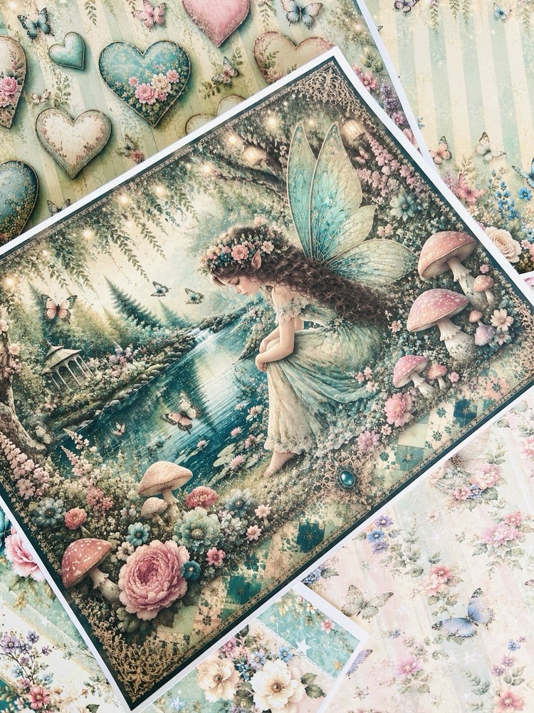 Scrapbooking Junk Journal Fairy Paper Kit 10 Pages for Paper Craft Projects #FD1