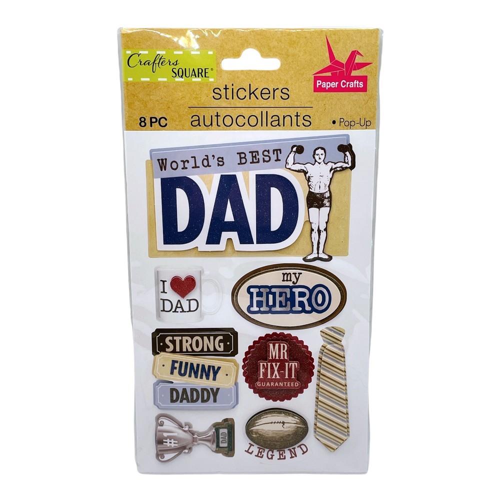 Crafters Square DAD Pop Up 3D Stickers, Fathers Day DIY Crafts Glitter