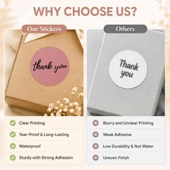 500 Pcs Thank You Stickers Roll, Morandi Boho 6 Colors with Bold Font, 1.5 In…
