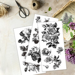 3Pcs/Set Black and White Rose Rub on Transfers for Furniture and Crafts 6X12 Inc