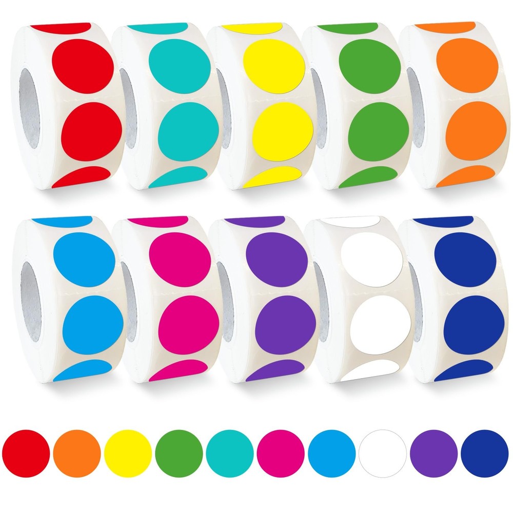 5000 PCS 3/4″ Colored Dot Stickers Round Color Coding Labels, 10 Assorted Col…