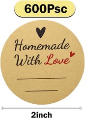 600 Pcs Homemade with Love Stickers, 2″ round Canning Labels for Mason Jars, Jam