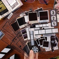 Black & White Vintage Filmstrip Scrapbook Stickers – Aesthetic