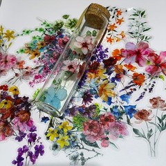 50PCS Transparent Flower Stickers, Cute Vintage Floral Sticker for