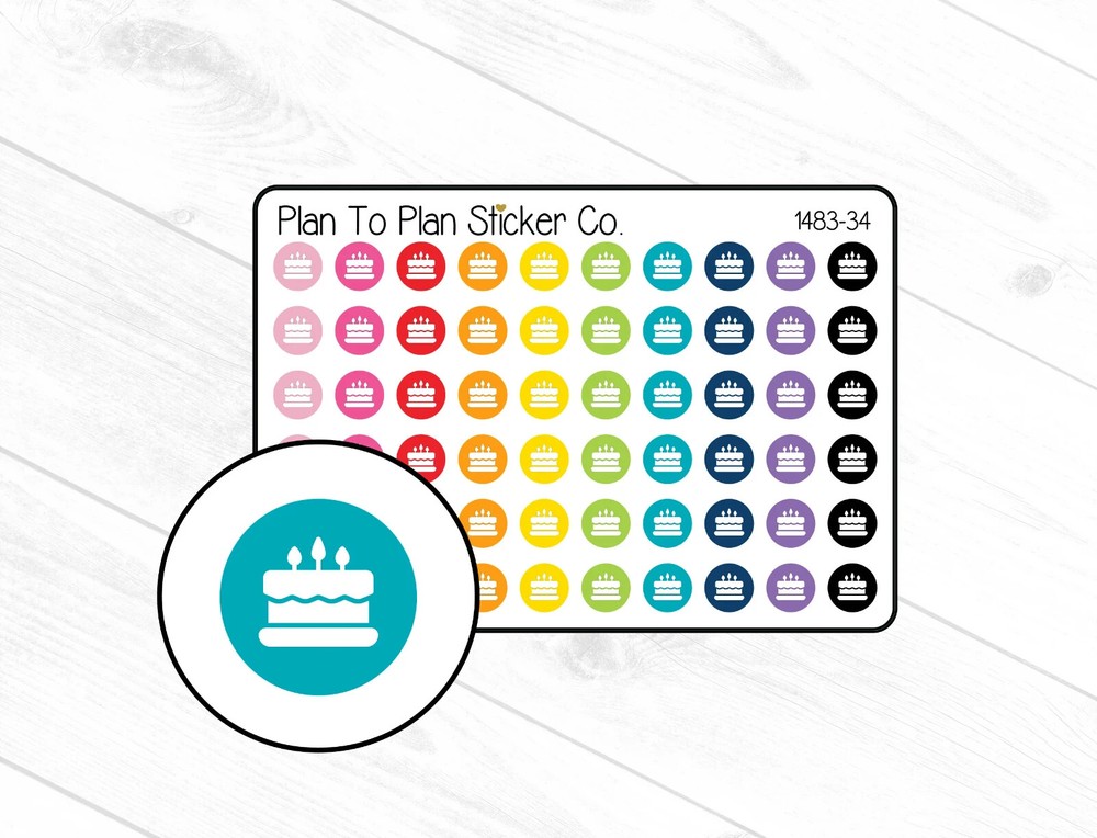 1483-34~~Birthday Cake Icon Planner Stickers.
