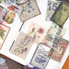 60pcs Vintage Postage Stamp Stickers, Aesthetic Modern Deco Paper Sticker for Sc