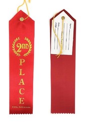 2nd Place Winner Award Ribbons Red Event Card String Gold Writings 12 PCS