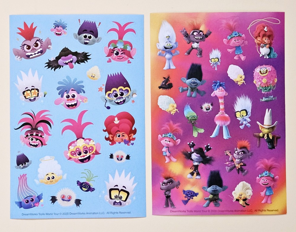 Trolls / DreamWorks / Sticker sheet. Lot Of 2.