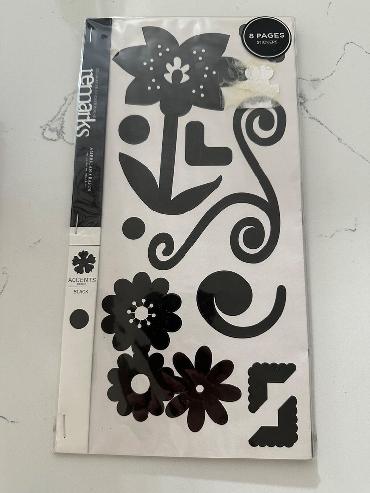 American Craft Remarks Decorative Sticker Bk Black Accent Bk 2 Flower Vine 50+PC