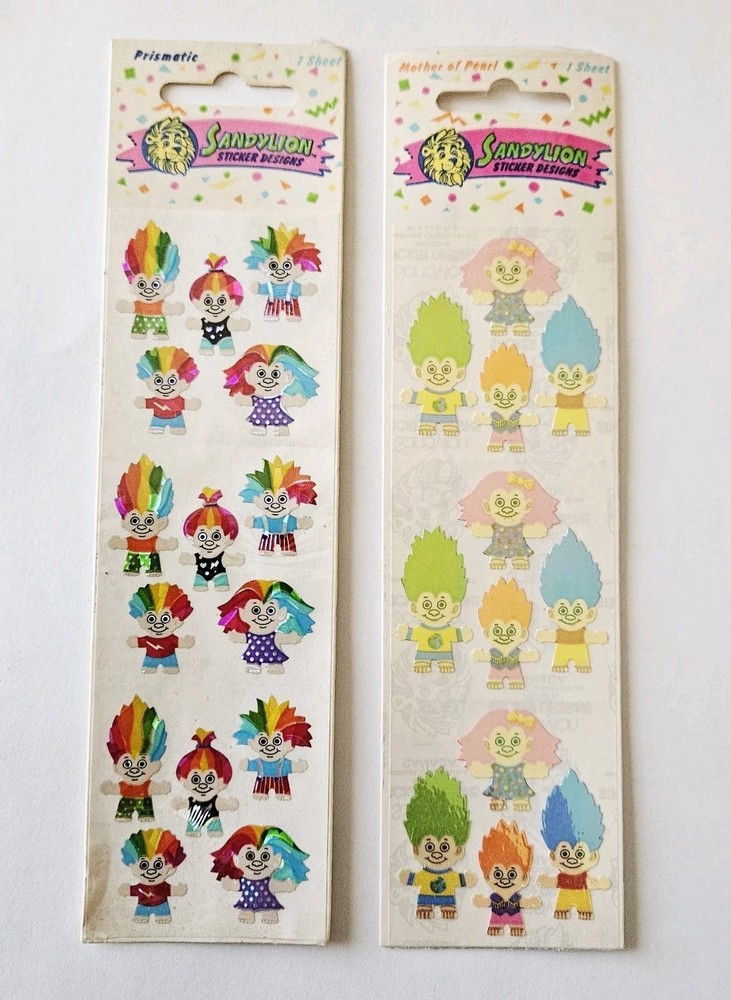 Vtg Sandylion Trolls Stickers NIP 1990 Prismatic Mother Of Pearl MOP