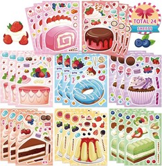 24 Sheets Make a Cake Sticker for Kids, Make Your Own Dessert Mix and Match Stic