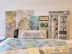Lot of 55 Loose Sheets Scrapbook Paper 12 Pks of Embellishments Boys Girls New