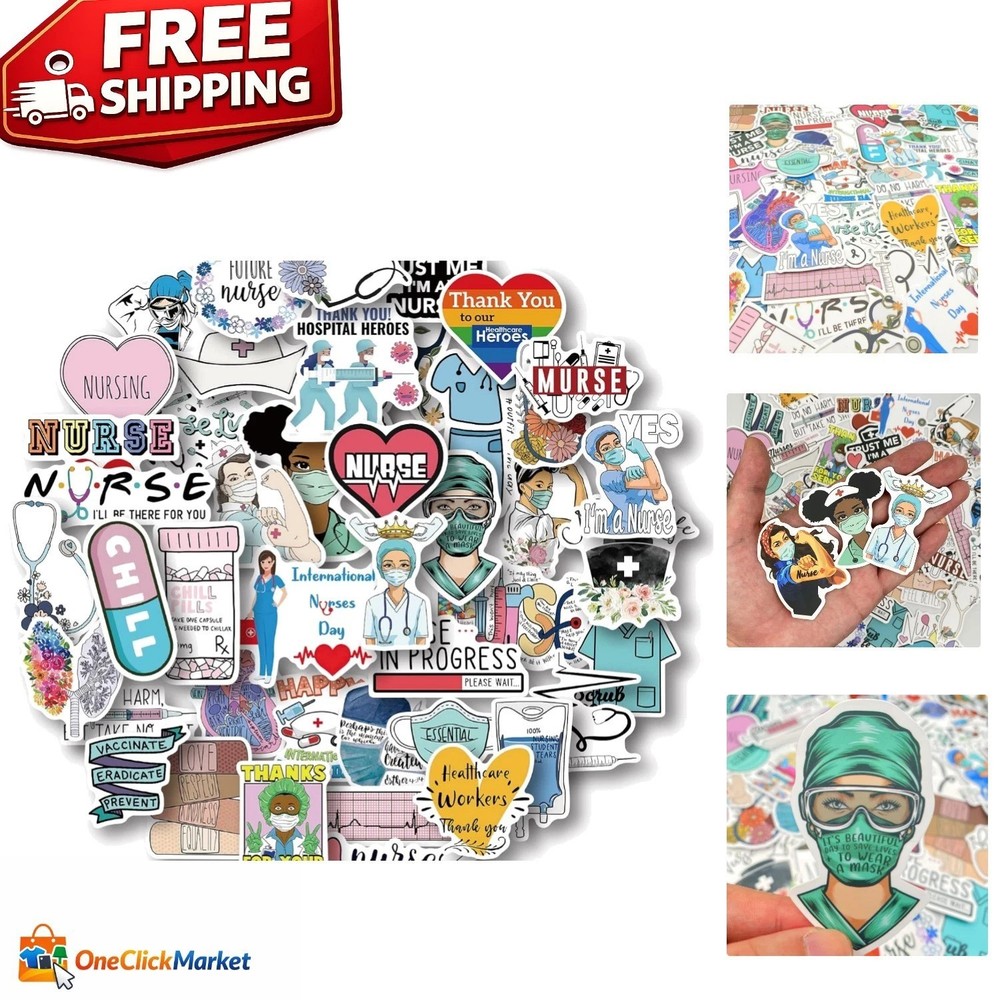 50 Pcs Cartoon Nurse Stickers – Waterproof Vinyl Decals for Smooth Surfaces