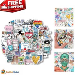 50 Pcs Cartoon Nurse Stickers – Waterproof Vinyl Decals for Smooth Surfaces