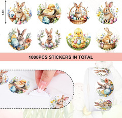 1000 Pcs Easter Stickers Roll Retro Watercolor Egg Rabbit Bunny Chick Flower …