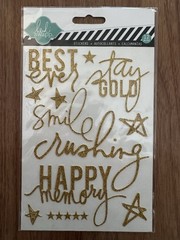 Heidi Swapp, 12-Piece Gold Glitter Stickers, Happy Memory, Smile, Scrapbooking