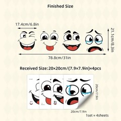 4 sheets/Set Cartoon Face Stickers,Self-Adhesive, Plastic Surface Compatible,