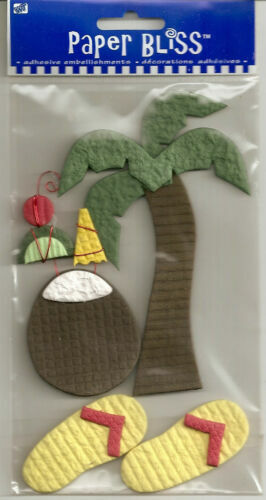 PAPER BLISS Tropical Vacation Embellishments Palm Trees Flip Flops Coconut