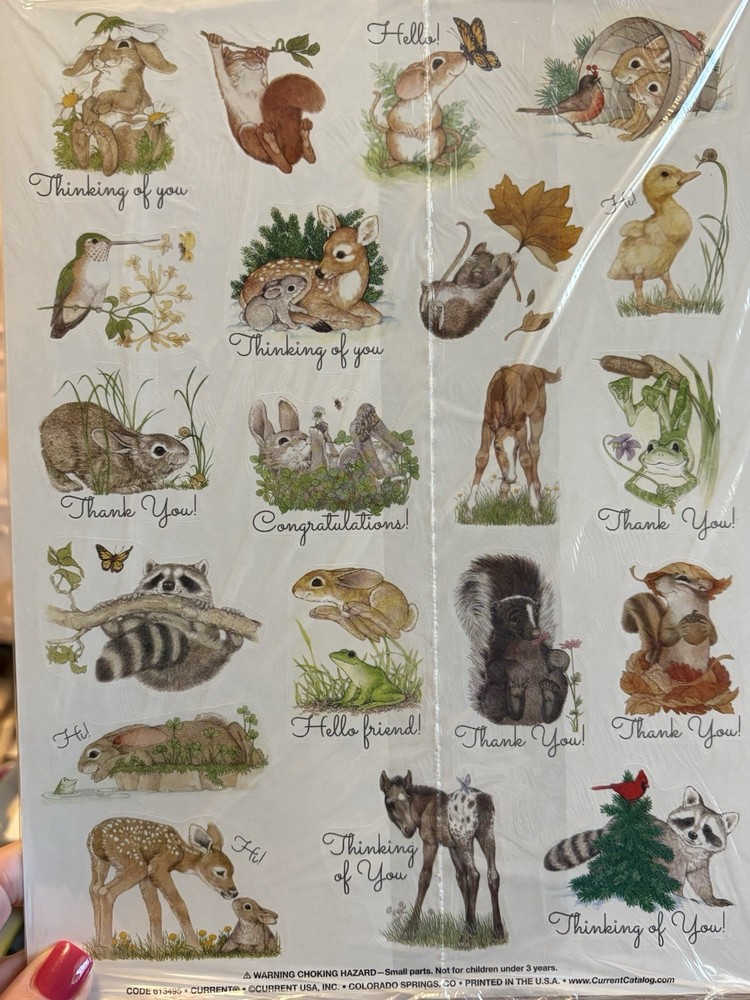 Vintage Current Stickers Baby Animals Forrest Animals Not Opened 2 Sheets Lg