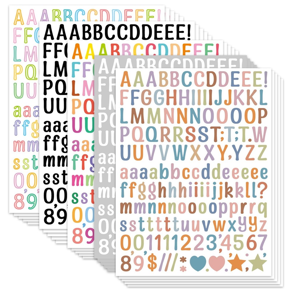 0.5 Inch Number Letter Stickers, 30 Sheets Vinyl Decals, DIY Labels, Multicolor