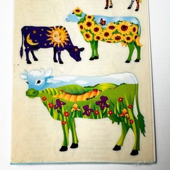Vintage Sandylion Cow Stickers NOS Sealed Mylar 2 Sheet Y2K Sunflower Fish Scene