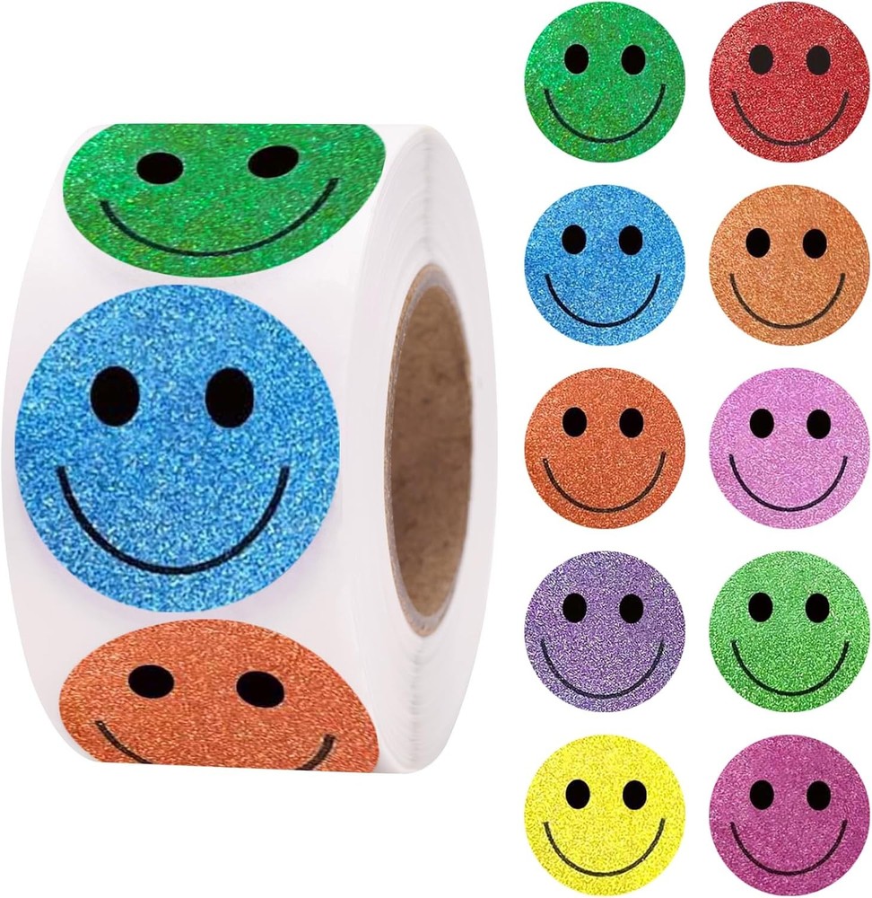 Anwyll Smiley Face Stickers – Happy Face Stickers 500Pcs 1Inch Glitter Smiley St