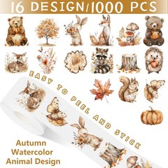 1000Pcs Fall Woodland Animal Stickers Roll Thanksgiving Forest Animal Label D…