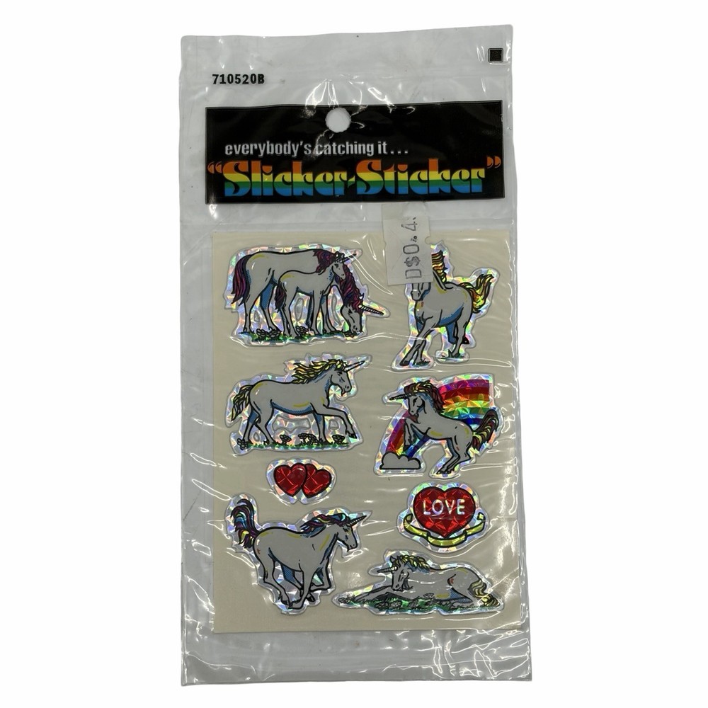 Sticker-Sticker Unicorn Prism Holo Rainbow Foil Decal Sheet Vintage 80s New