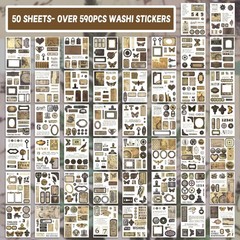 Pre-Cut Vintage Sticker for Journaling, 595PCS – 50 Sheets Washi Brown Scrapb…