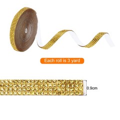 0.35 Inch Self Adhesive Rhinestone Strips 3 Yard for Crafts,Light Gold