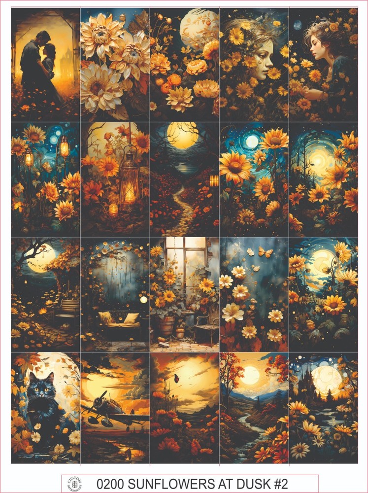 SUNFLOWERS AT DUSK #2 – COMPLETE SHEET OF 20 STICKERS