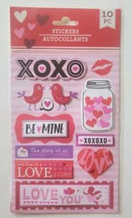 Valentines Day Themed Pop-Up and Flat Stickers, 10 pc, Red/White/Pink/Purple,