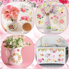 24 Sheets Rub on Transfers Flower Decor Stickers PET Iron on Transfers Plant Sti