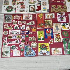 Vtg 70s 80s Sticker Book Pages Christmas Santa Puffy Big Lot USED Foil AGC J1