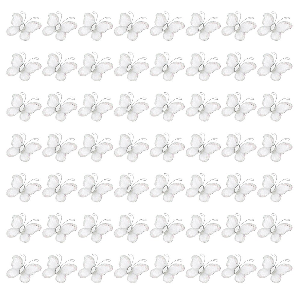 50 Pcs Butterflies for Crafts, 1.2″ Mesh Organza Butterflies, White