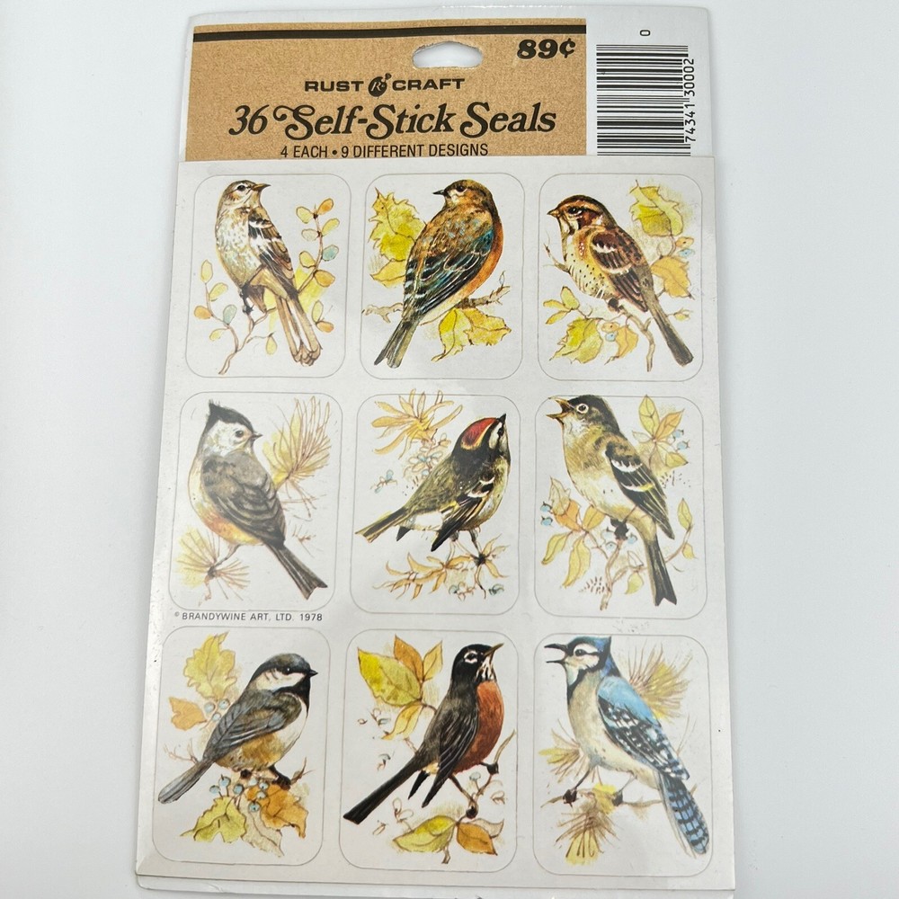 NOS 1978 Vintage Rust Craft Sticker Pack Brandywine Art Birds Sealed 4 Sheets