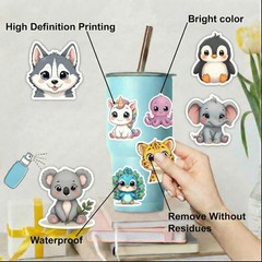 100 Baby Animal Stickers Waterproof Vinyl Cute Kids Reward Party Favor