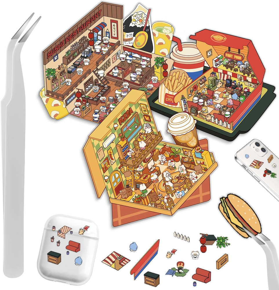 DIY 3D Stickers Scene Set, 3 Sets Cartoon House Stickers – Food Theme