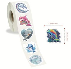500 pcs Sticker Roll 10 Various Cartoon dolphin Theme Semi Gloss Self Adhesive