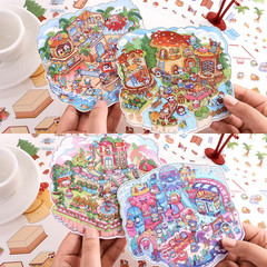 4 Sets DIY 3D House Scene Stickers – Forest, Deep Sea, Paradise Garden, Island