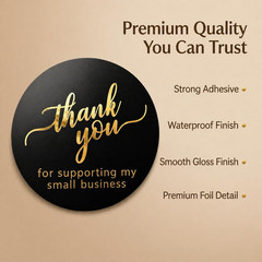 Thank You Stickers, 2 Inch, 500 Pcs, Black & Gold | Small Business, Round