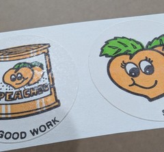 Vintage Matte CTP Peach Scratch & Sniff Sticker Strip of 3