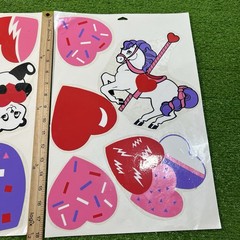 Vtg 80s Girls Window Stickers Presto Stik Vinyl Decals Valentines Day Hearts Cat