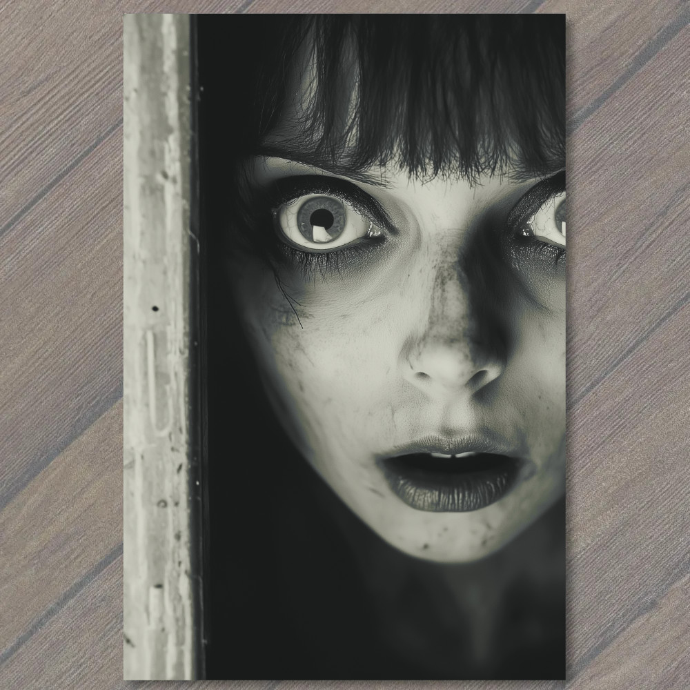 STICKER Creepy Wide-Eyed Woman Haunted Horror Macabre Dark Gothic Atmosphere