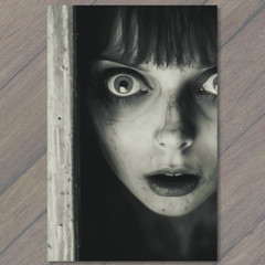 STICKER Creepy Wide-Eyed Woman Haunted Horror Macabre Dark Gothic Atmosphere