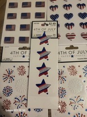 Lot Of 5 Sheets Of Patriotic-Flag- 4th July Stickers. Gemstone, Puffy, Glitter.