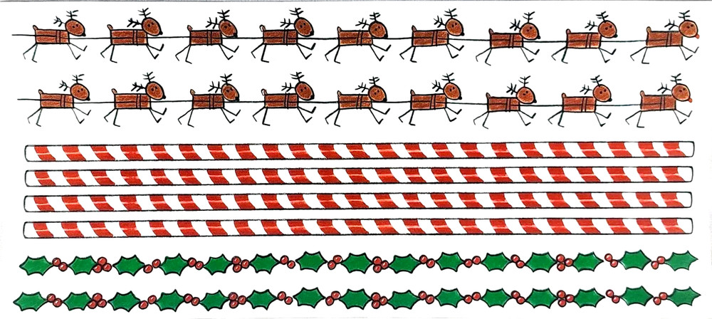 Christmas Kids Holly Candy Cane Reindeer Red Green MAMBI 12″ Border Stickers