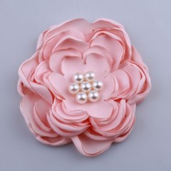50PCS 9.2CM Fashion Burned Satin Fabric Flowers With Bead For Clothes Accessory
