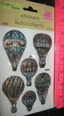 Steampunk 6 Puffy Hot Air Balloon metallic Scrapbook Stickers Victorian balloons