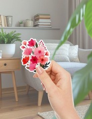 Pink Flower Bunch Vinyl Stickers Set Scrapbooking Laptop Water Bottle